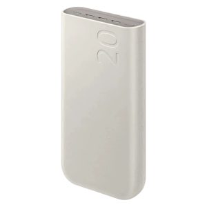 پاوربانک سامسونگ مدل Battery Pack EB-P4520، ظرفیت 20000 میلی‌آمپر ساعت، مقاوم در برابر ضربه، پشتیبانی از فناوری شارژ سریع Power Delivery (PD)، جنس بدنه مواد بازیافتی، همراه با کابل شارژ USB Type-C به USB Type-C، دارای 3 درگاه خروجی
