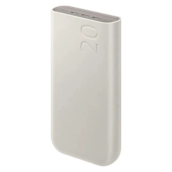 پاوربانک سامسونگ مدل Battery Pack EB-P4520، ظرفیت 20000 میلی‌آمپر ساعت، مقاوم در برابر ضربه، پشتیبانی از فناوری شارژ سریع Power Delivery (PD)، جنس بدنه مواد بازیافتی، همراه با کابل شارژ USB Type-C به USB Type-C، دارای 3 درگاه خروجی