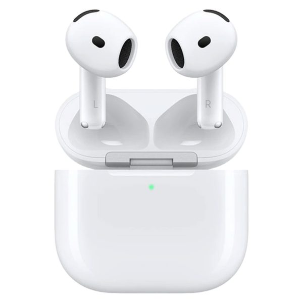هدفون بلوتوثی اپل مدل AirPods 4 دارای نویز کنسلینگ، درگاه شارژ USB-Type-C و شارژ بی سیم، با قابلیت اتصال به چند دستگاه، پشتیبانی از فرمان لمسی و دستیار صوتی، نشانگر LED، مقاوم در برابر پاشش آب و گرد و غبار